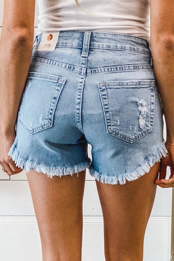 Light Blue Frayed Hem Denim Shorts