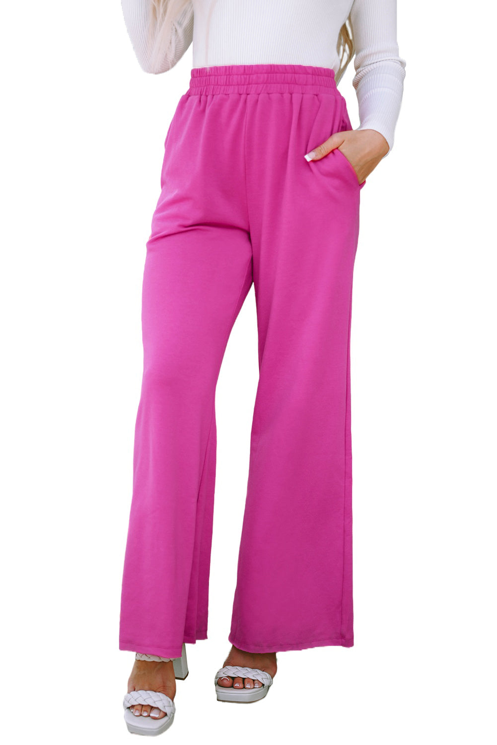 Rose Elastic Waist Pocketed Wide Leg Pants