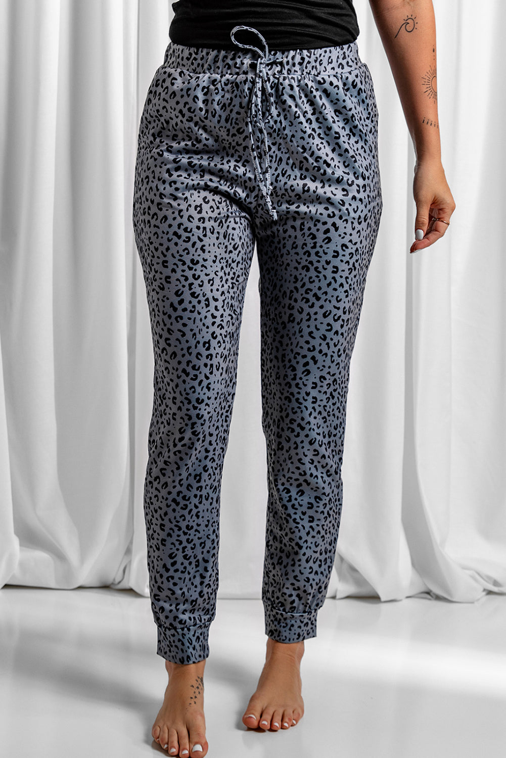 Gray Breezy Leopard Joggers