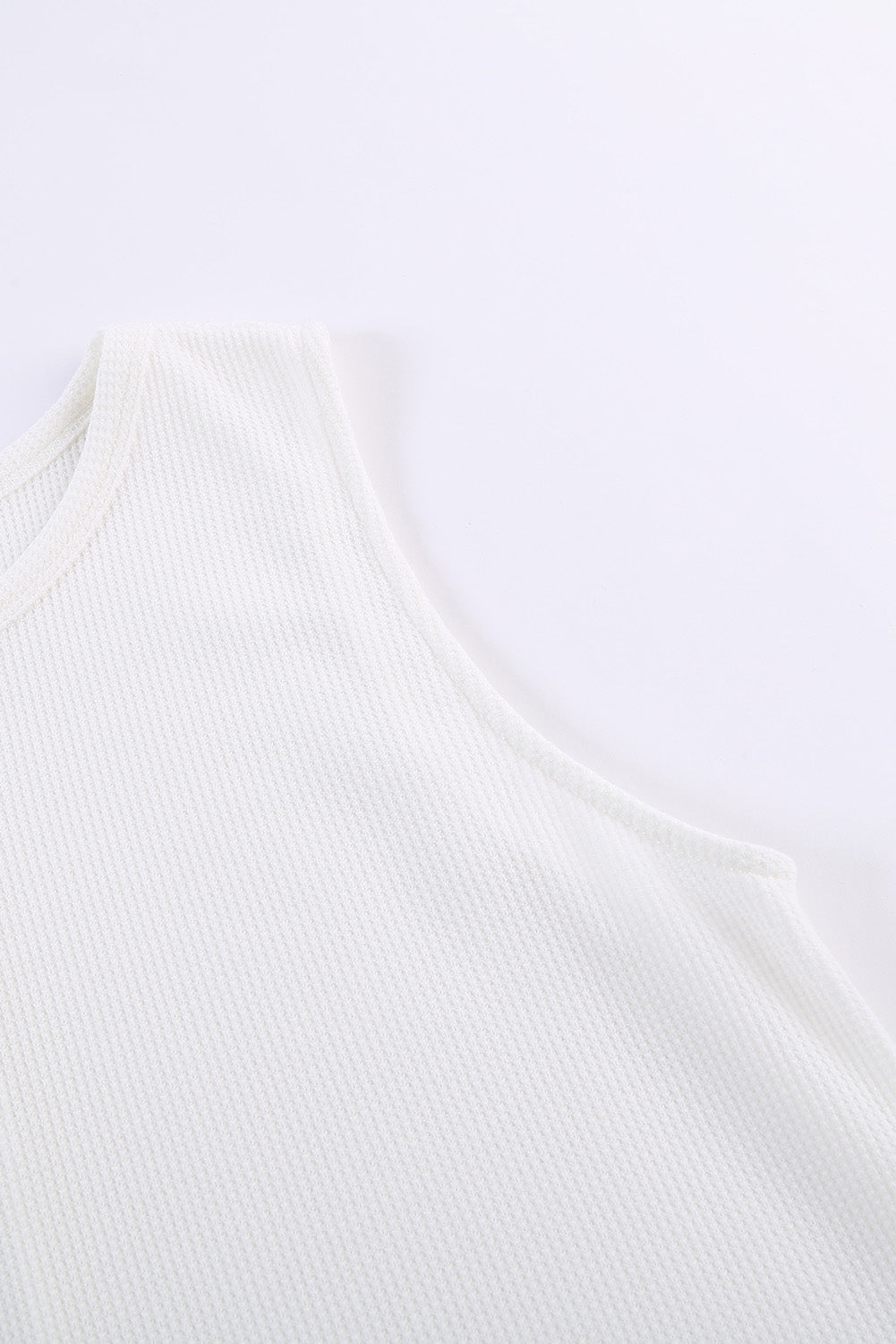 White Crew Neck Waffle Tank Top