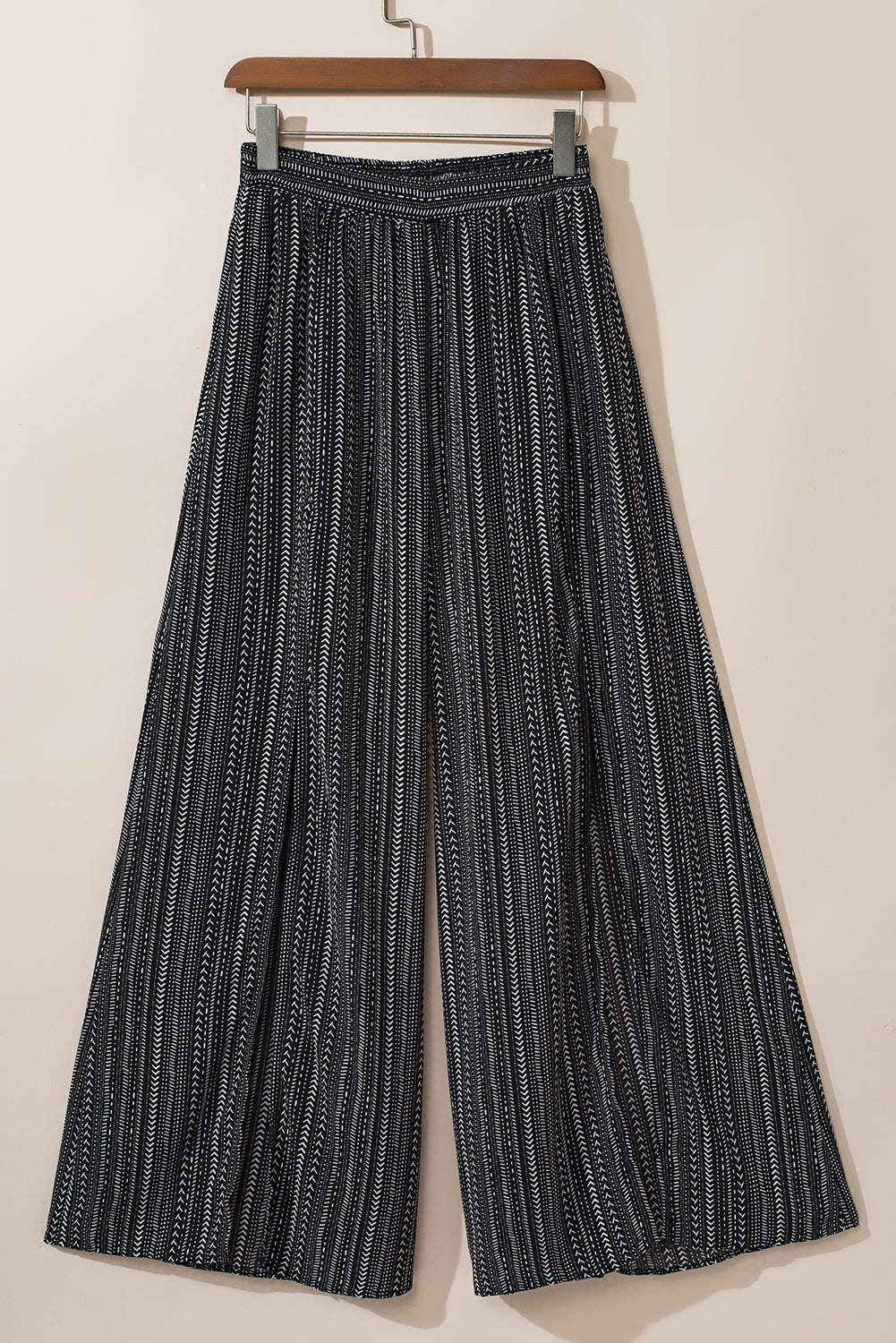 Black Printed Striped Printed Slit Wide Leg High Waist Pants