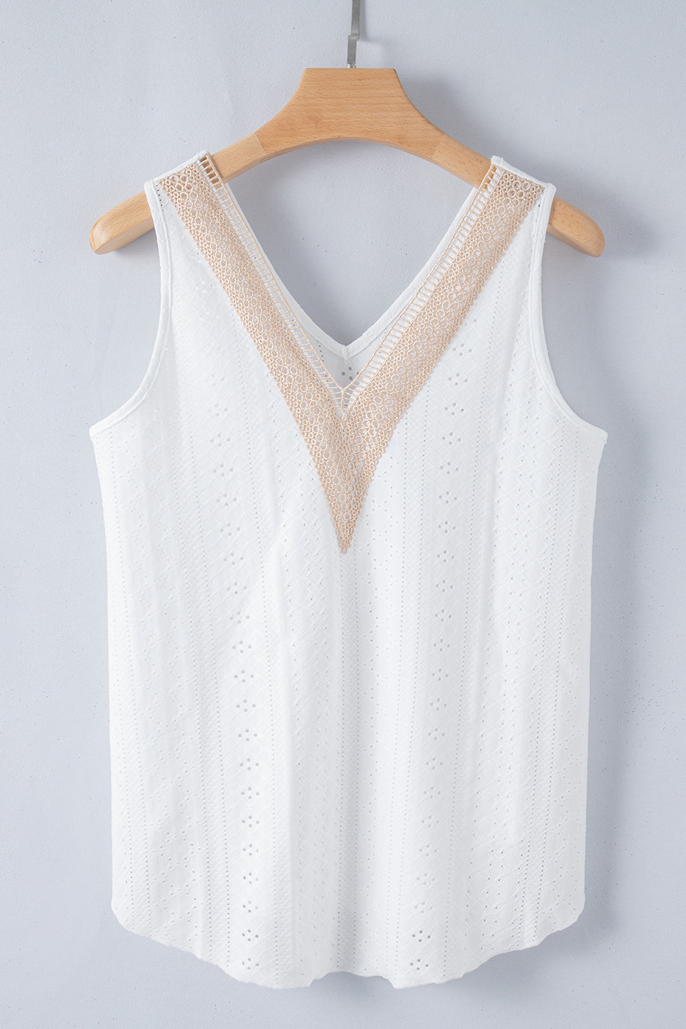 White Lace Crochet Splicing V Neck Loose Fit Tank Top