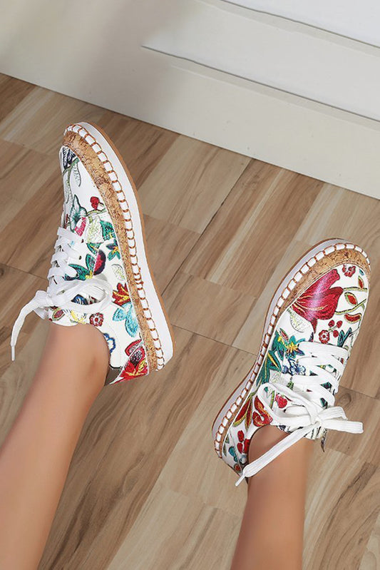 Casual Floral Sewing Round Toe Lace up Sneakers