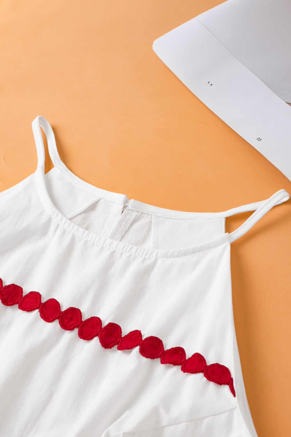 White Ricrac Stitching Halter Tank Top