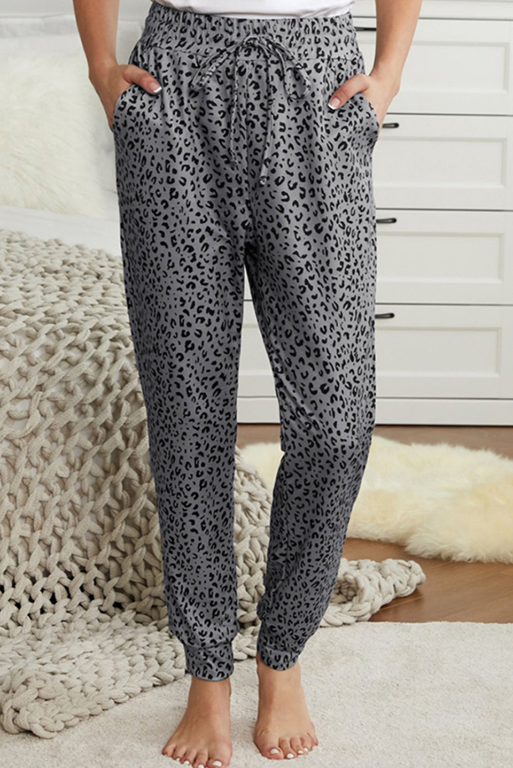 Gray Breezy Leopard Joggers