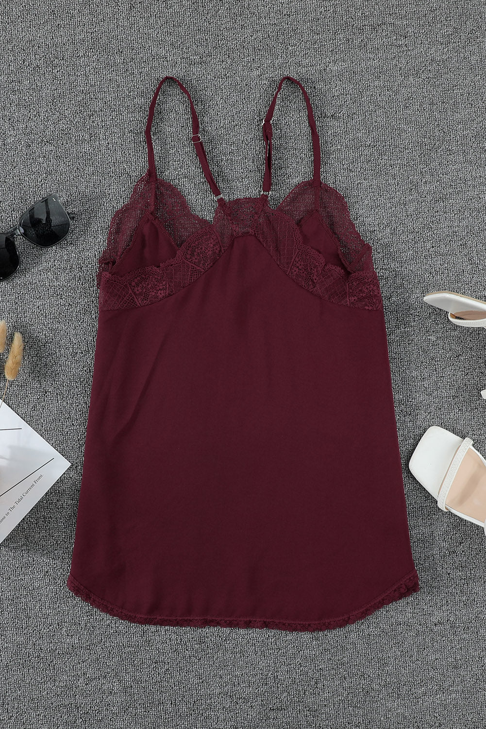 Wine Delicate Balance Lace Cami Tank